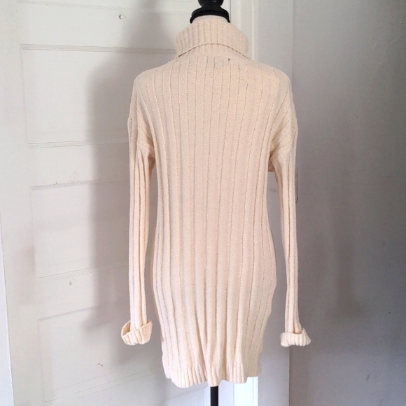 Ivory Sweater Dress Long Sleeve Polyester Turtleneck - Picture 3 of 4